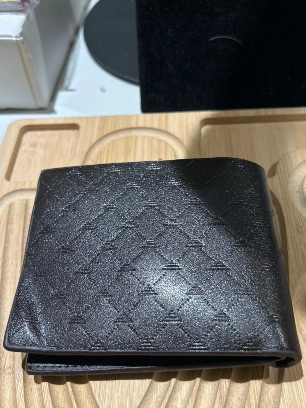 Rebrilliant Men's Textured Leather Wallet in Dark Brown with Silver Logo Plaque